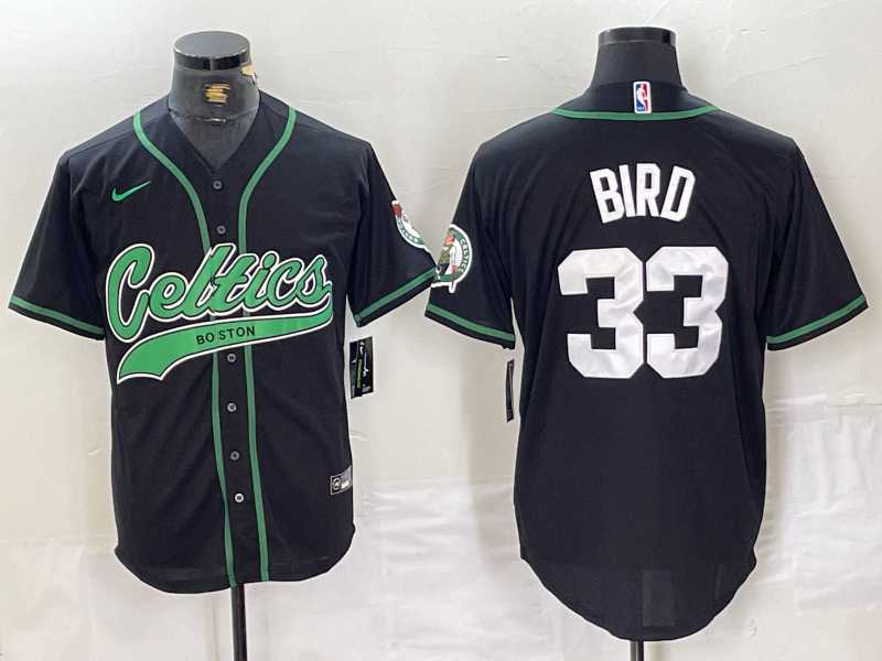 Mens Boston Celtics #33 Larry Bird Black With Patch Cool Base Stitched Baseball Jersey